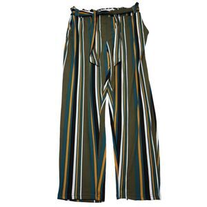 Full Circle Pants Womens XL Multicolor Straight High Rise Striped Elastic Waist